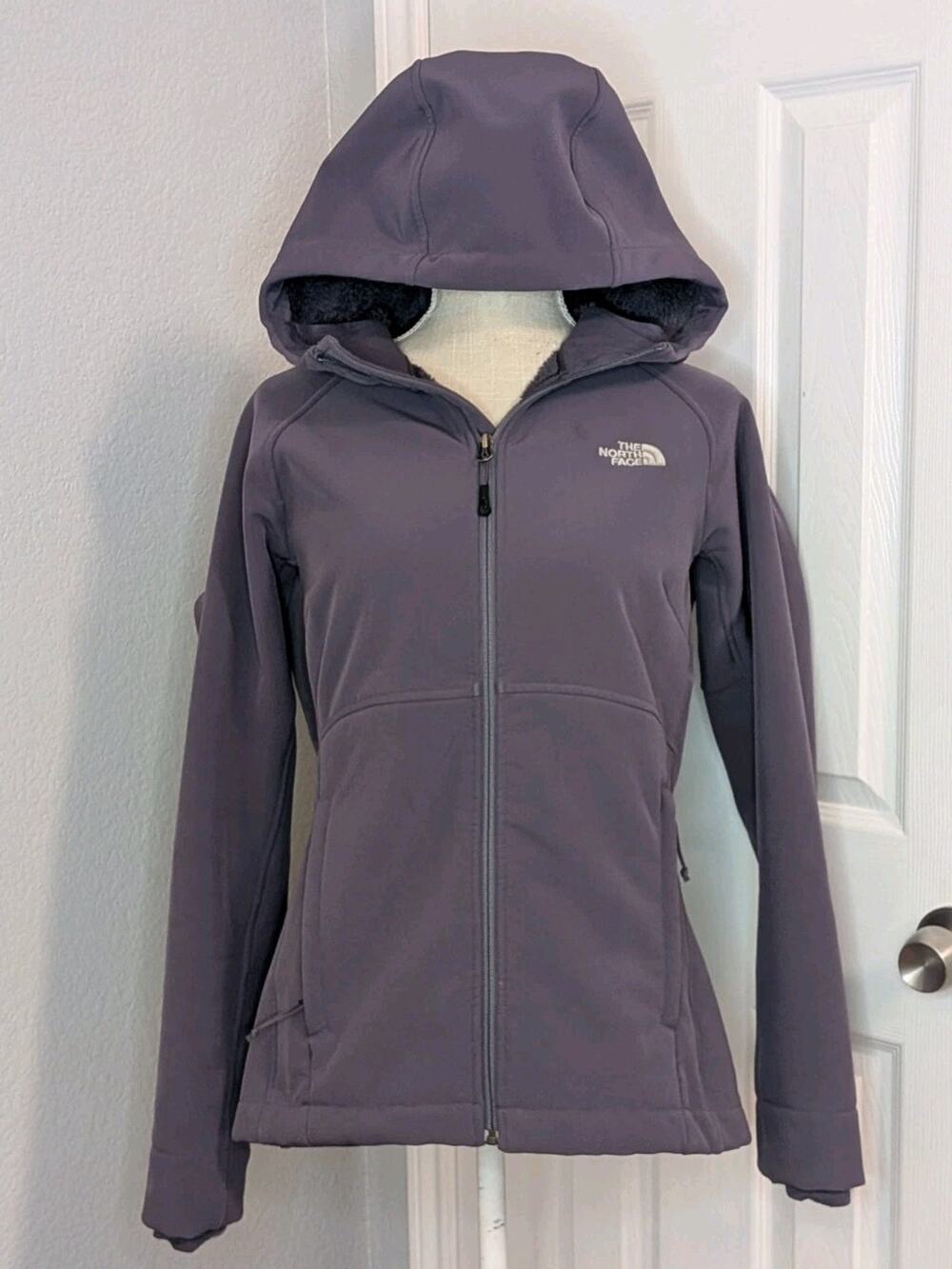 TNF North Face Womens Sherpa Fleece Lined Jacket Sz Med Purple Polartec Hood